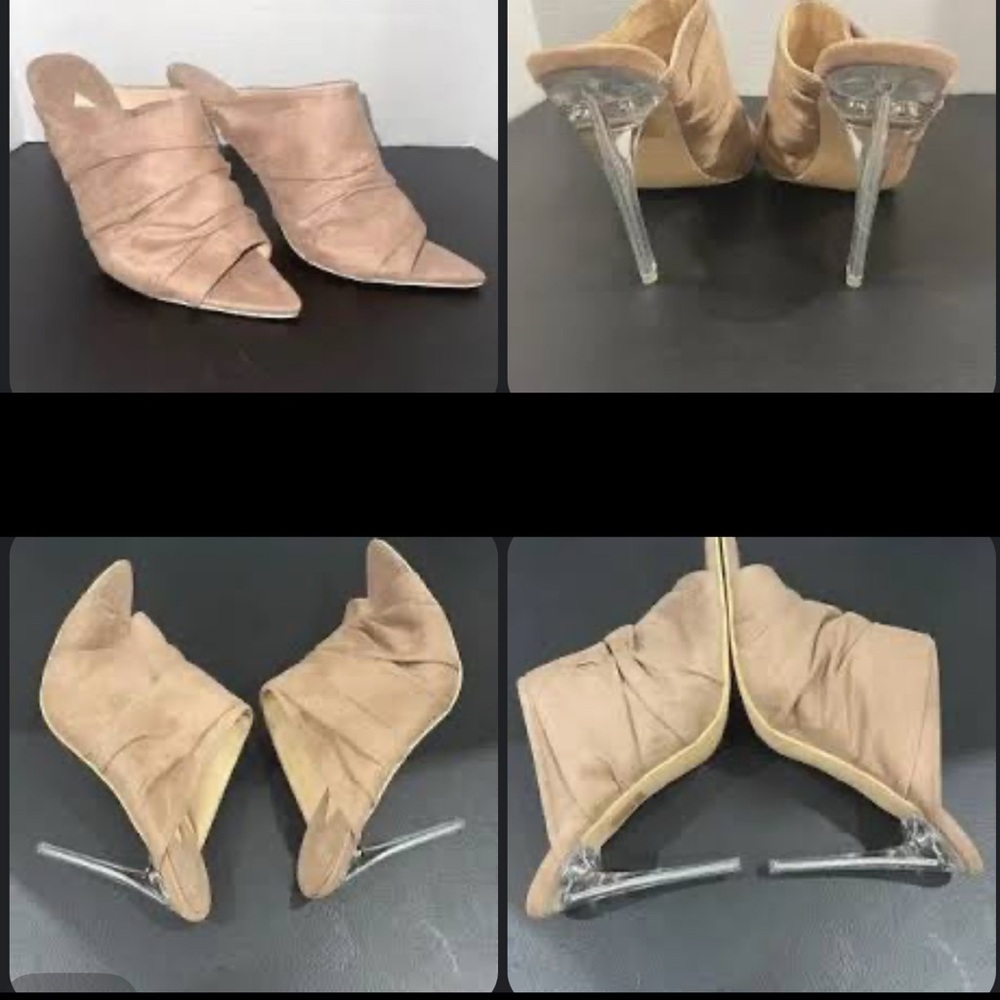 NWB Tan Stiletto Micro Suede Mule Heels size 7